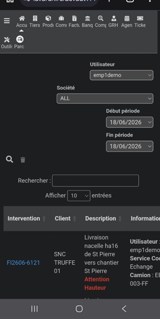 Vue smartphone Mes interventions